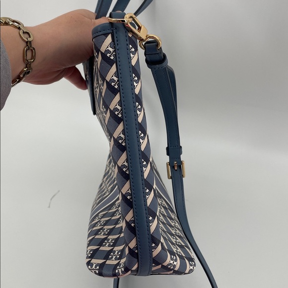 Tory Burch Geo Logo Mini Zip Top Tote in Blue A15 - Picture 9 of 10